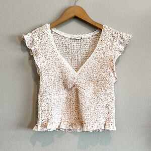 Lush Floral Print Off/White Purple Cinched/Ruched Crop Top/Blouse Medium